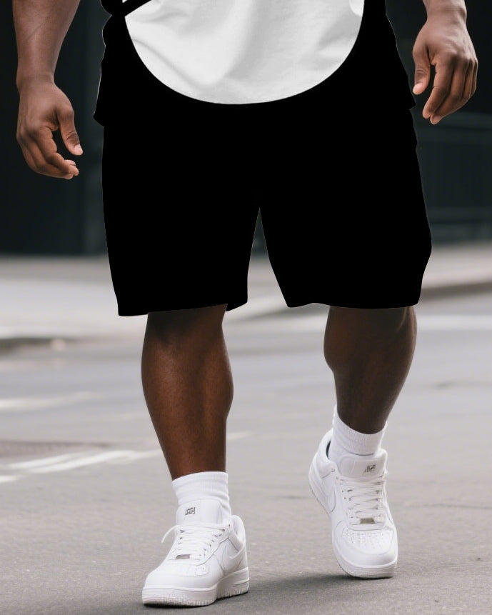Big & Tall Men's Street Fashion Monkey Silhouette Print Casual Short-Sleeved T-shirt and Short Set