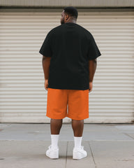 Big & Tall Men's Orange Skull Alphabet Print Round Neck Short Sleeve T-Shirt Shorts Suit
