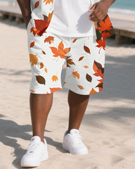 Big Men's Romantic Leaves Hawaiian Style 2-Piece Short Sleeve Shirt Shorts Suit