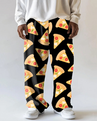 Men's Plus Size Humor Pizza Cartoon Printed Casual Versatile Pocket Pants