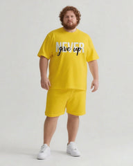 Never Give Up On Yourself Men's Big and Tall Simple Lettering Short Sleeve T-shirt Shorts Set