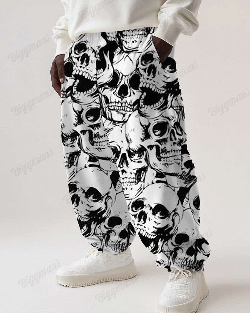 Skull Square Continuous Pattern Big Guy's Loose  Straight Long Sweat Pants