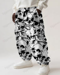 Skull Square Continuous Pattern Big Guy's Loose  Straight Long Sweat Pants