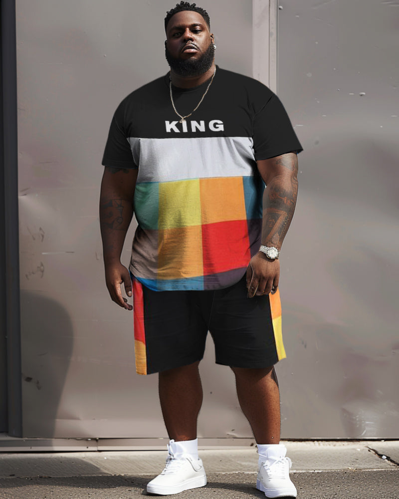 Men's Plus Size Color Plaid King T-Shirt Shorts Suit