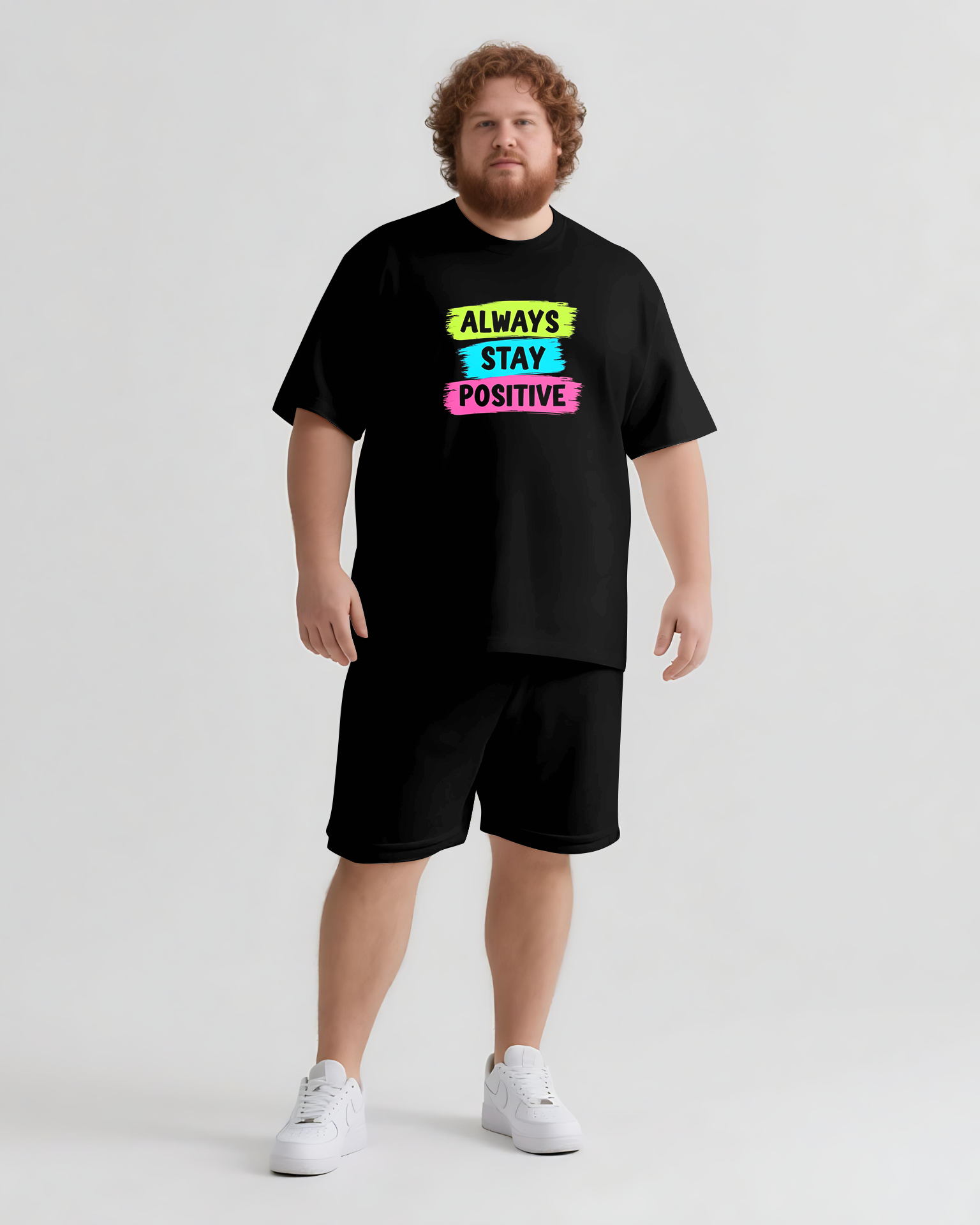 Like The Sun Always Stay Positive Men's Big and Tall Simple Lettering Short Sleeve T-shirt Shorts Set