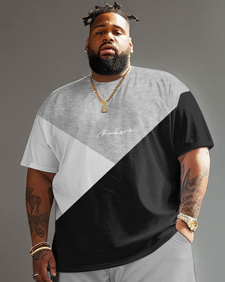 Street Casual Gray Colorblock Printed Large Men's Set