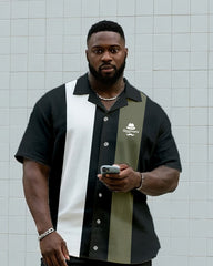 Big & Tall Men's Daily Leisure Big Stripe Touch Color And Micro Label Shirt Shorts Suit