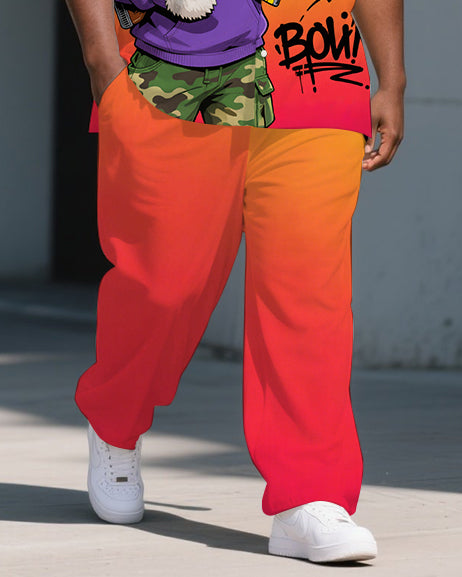 Men's Fashion Boni Bear Cartoon Gradient Effect Short Sleeve Shirt and Pants Set