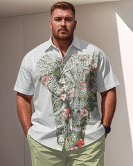 Men's Plus Size Casual Geometric Elephant Short Sleeve Shirt Trousers Suit