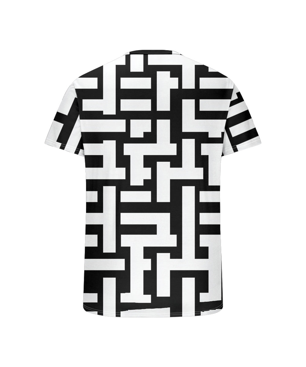 Men's Plus Size Black And White Geometric Stripe Print Henley Collar Button Short Sleeve T-shirt