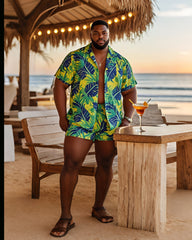 Plus Size Men's Beach Pants Hawaiian Style Short Sleeve Shirt Shorts Suit
