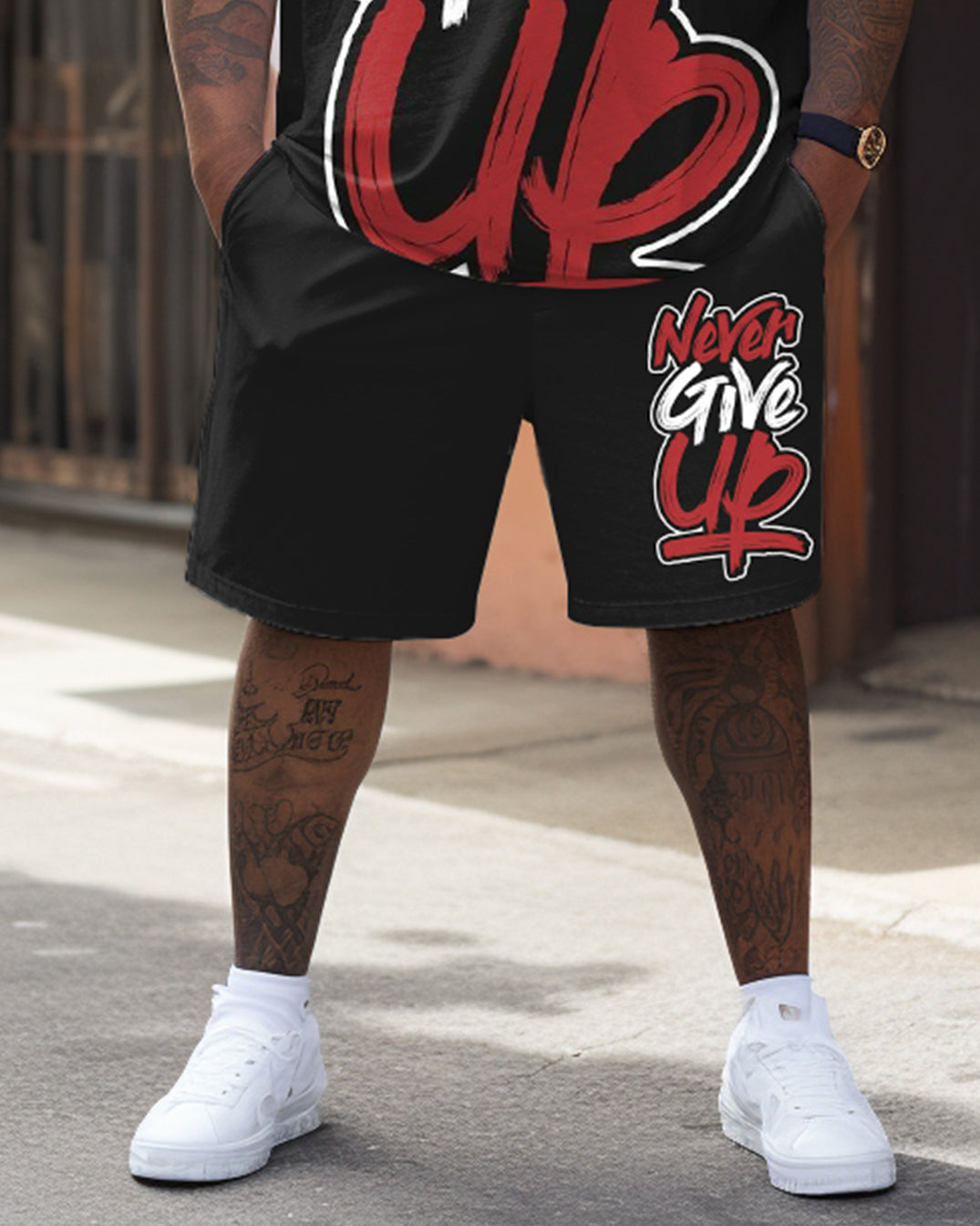 Street Inspirational Never Give Up Letter Print Large Men's Set