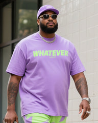 Big Boy Street Fashion Purple Spelling Fluorescent Green Printed Short Sleeve Trousers Suit