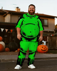 Big & Tall Men's Halloween Green Graffiti Monster Cosplay Printed T-Shirt Trousers Suit
