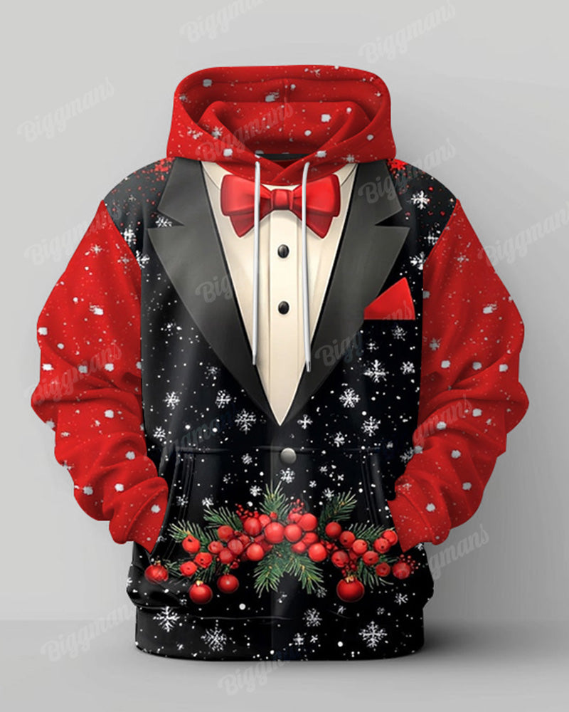 Big Men's Christmas Colorblock Bow Suit Cosplay Printed Hoodie Set