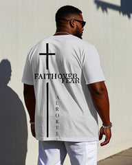 Men's Fashion FAITH OVER FEAR with Cross Back Printed Short Sleeve T-shirt