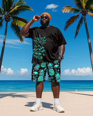 Men's Plus Size Hawaiian Pineapple Flamingo Print Short Sleeve T-Shirt Shorts Suit