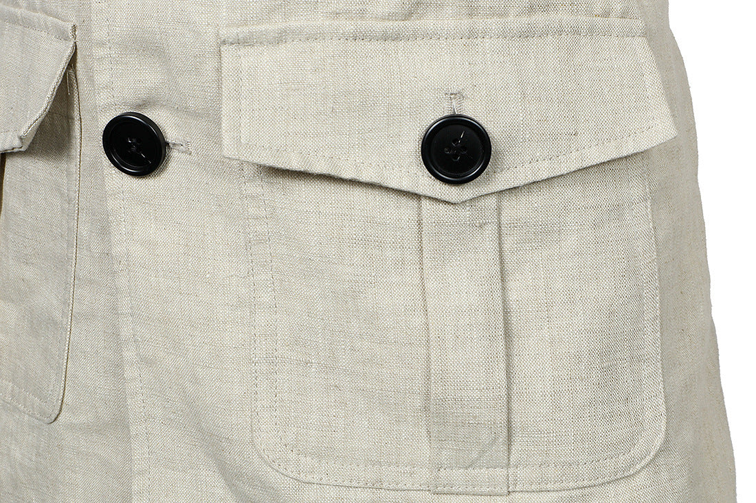 M-5XL Men's Casual Linen Jacket With Laps And Multi-Pockets