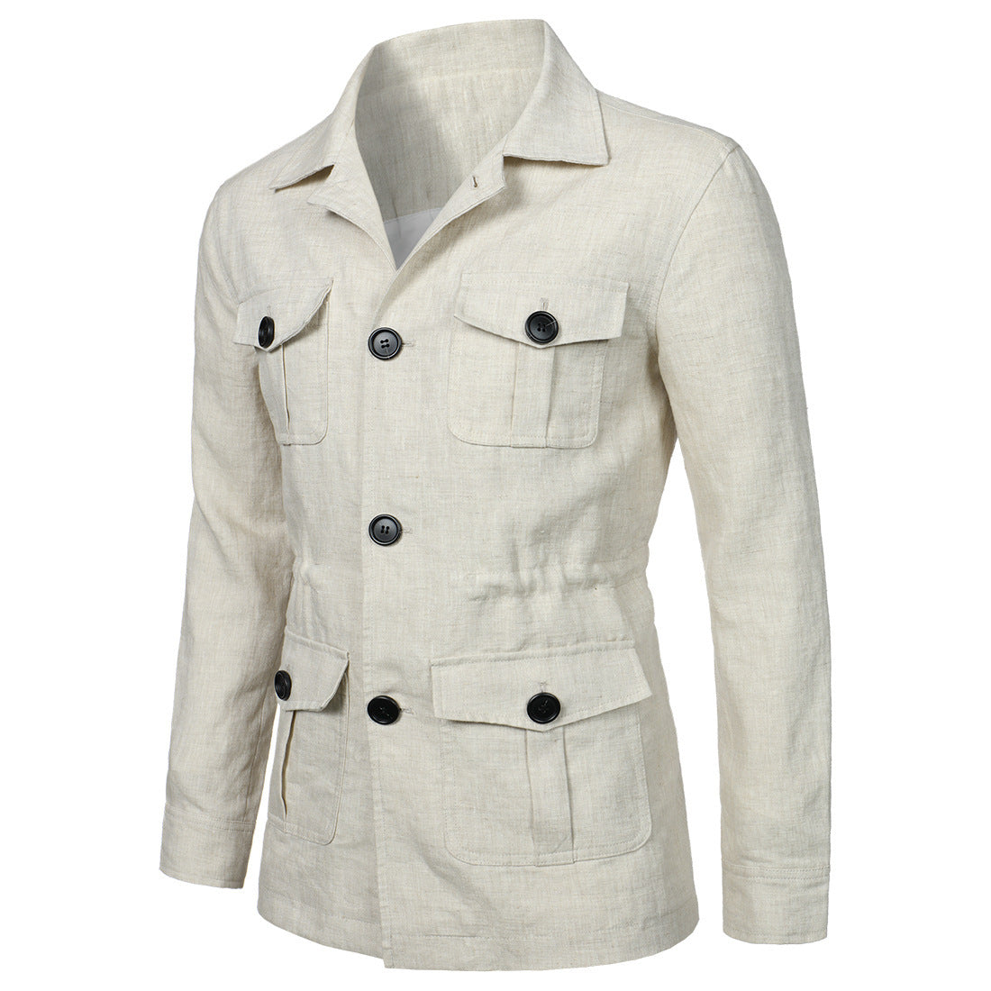 M-5XL Men's Casual Linen Jacket With Laps And Multi-Pockets