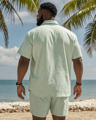 Big & Tall Men's Hawaiian Vacation Leaf Floral Print Pocket Shirt Shorts Suit
