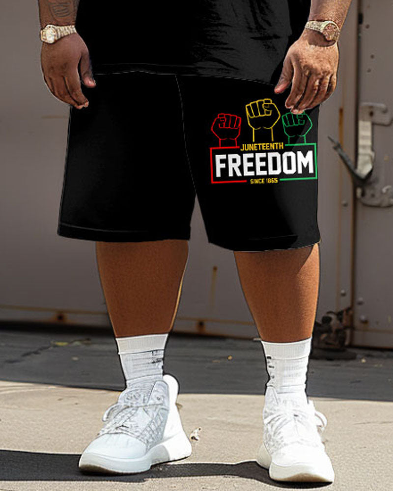 Men's Big & Tall Juneteenth Black Freedom Day Fist Print T-Shirt Shorts Set