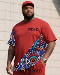 Big Boy Daily Casual Chinese Red Creative Stitching Texture Polo English Short-sleeved Trousers Suit