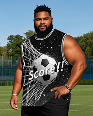 Big Men's Fashion Score! Football In The Net Printed Round Neck Casual Vest and Shorts Set