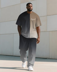 Men's Plus Size Gradient Color Block BE GOOD Letter Print T-shirt Trousers Suit