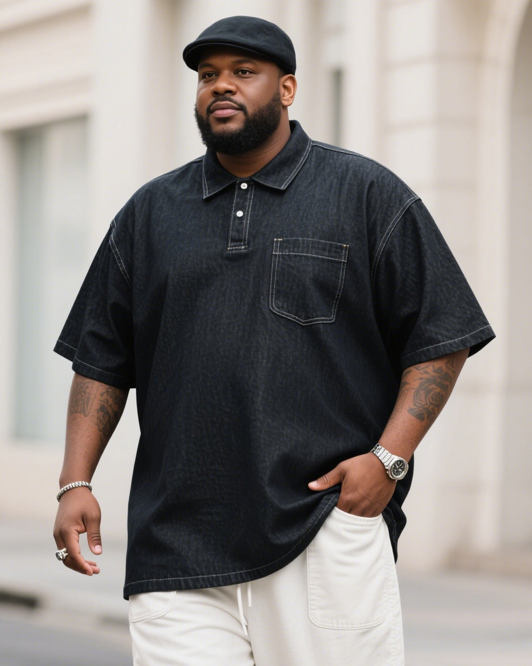 Plus Size Men's All-match Denim Denim Short-sleeved Polo Shirt