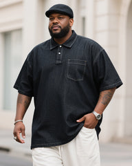 Plus Size Men's All-match Denim Denim Short-sleeved Polo Shirt