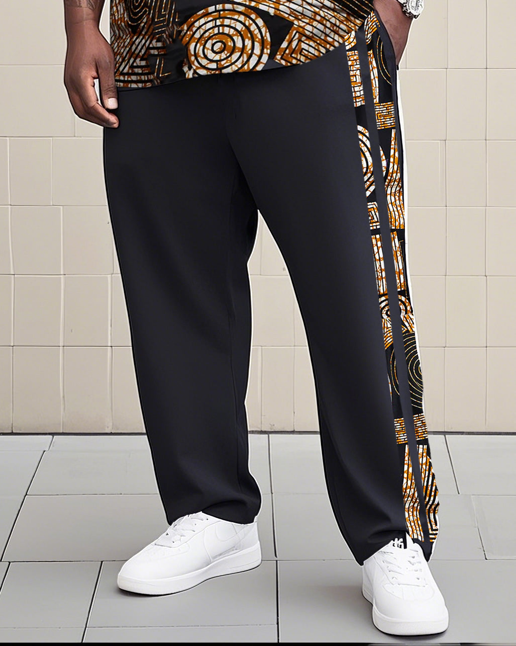 Big Boy Essential Retro African Impression Totem Print Short Sleeve Trousers Suit