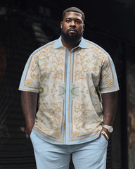 Men's Big & Tall Elegant Classic Geometric Short Sleeve Shirt Shorts Set