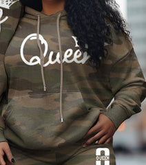Couple Big and Tall Casual Outfit Camouflage Graffiti King Queen Hoodie Set