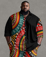 Men's Plus Size Tribal Totem Print Patchwork Long Sleeve Shirt Trousers Suit