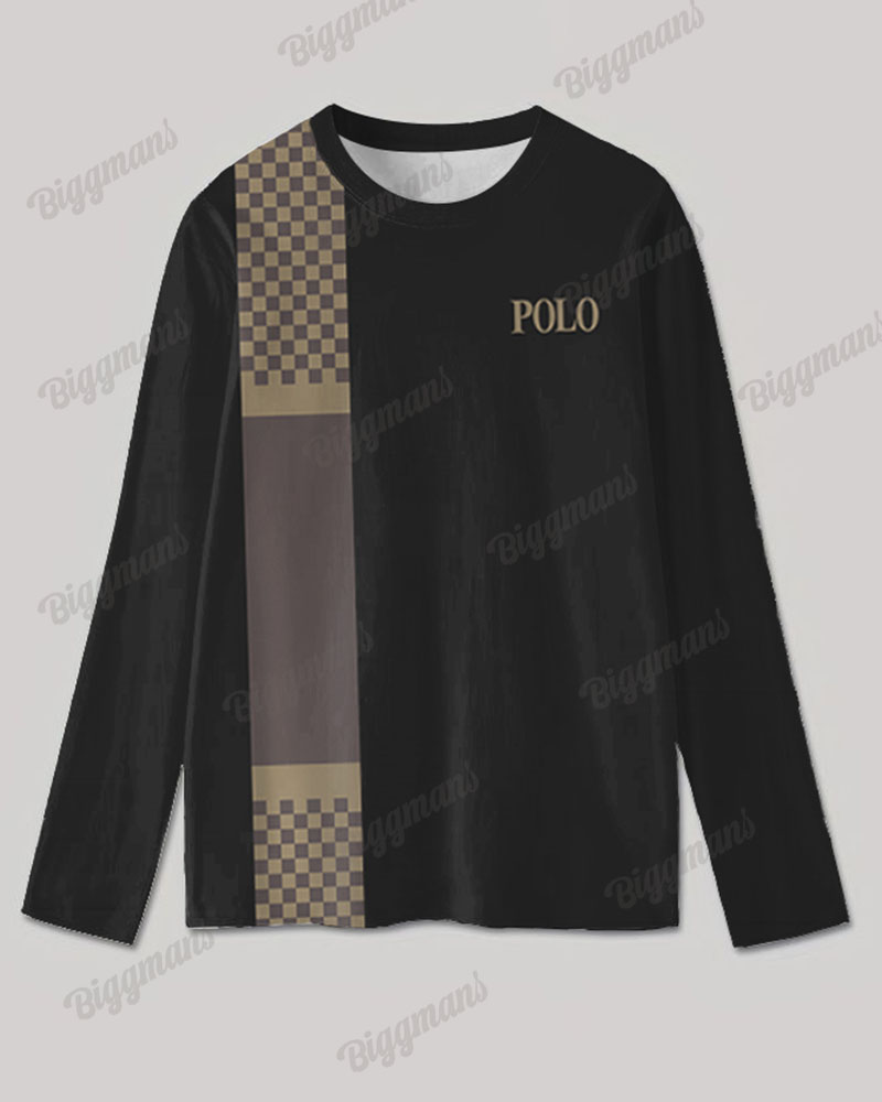 Men's Big & Tall Simple Plaid Patchwork Letter Printing Long Sleeve T-Shirt Trousers Set
