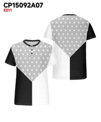 Men's Plus Size Daily Casual Black And White Grey Patchwork Geometric Print Henry Collar Button Short Sleeve T-Shirt