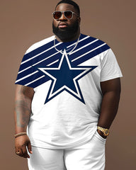 Men's Plus Size Cowboy Blue Stars Short Sleeve T-Shirt Shorts Suit