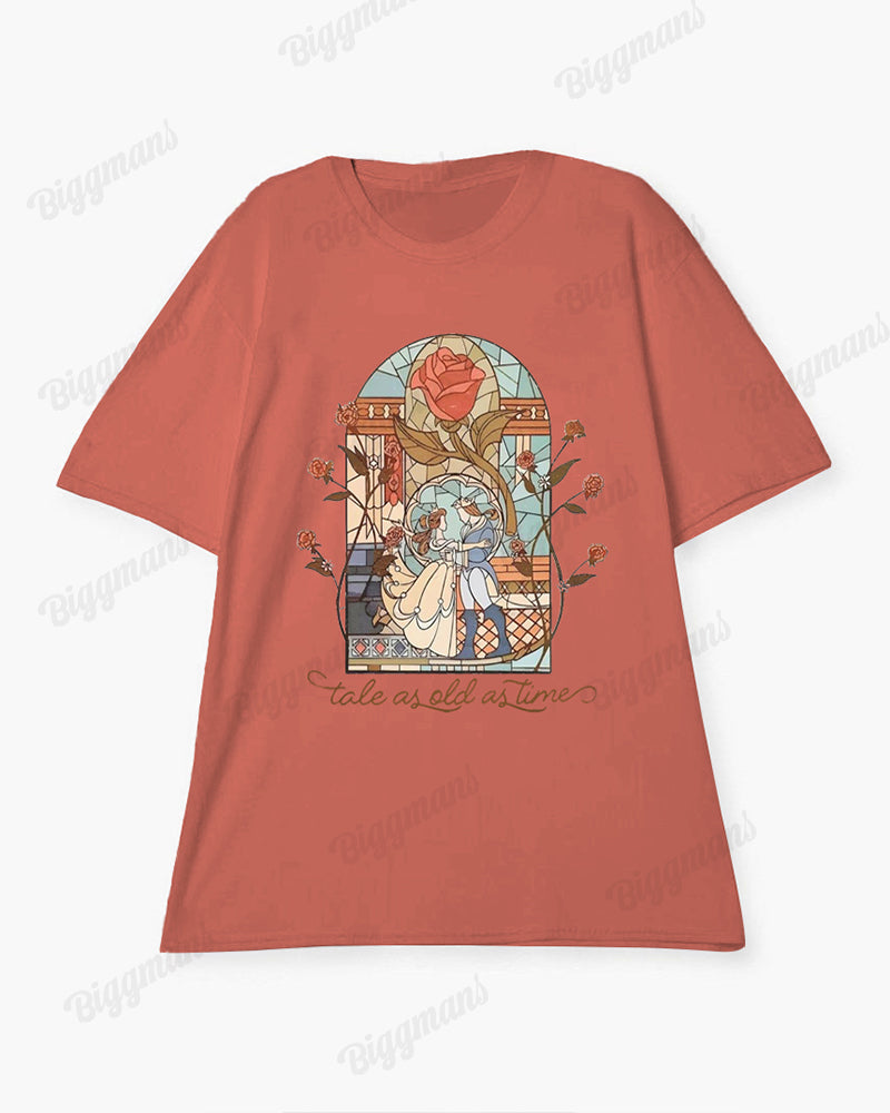 100% Cotton-Prince And Princess Pattern Women Loose Plus Size Short Sleeve T-Shirt