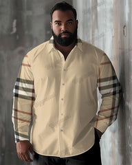 Big and Tall Men's Casual Simple Colorblock Plaid Print Lapel Long Sleeve Shirt