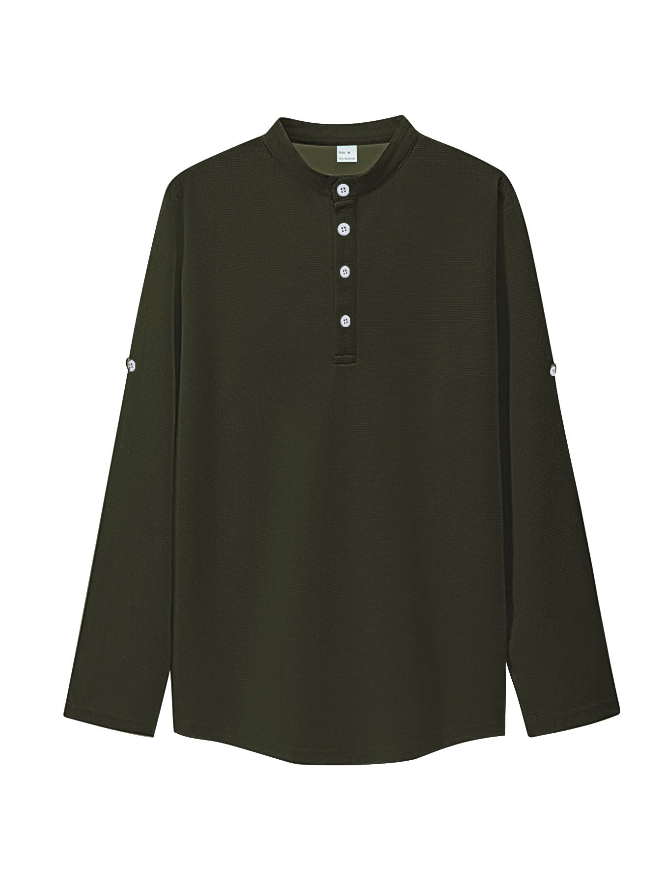 S-3XL Solid Color Casual Breathable Button Collar Henry Collar Long Sleeve Shirt