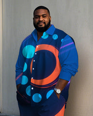 Big Men's Modern Polka Dot Street Style Casual Outdoor Long Sleeve Shirt and Pants Set