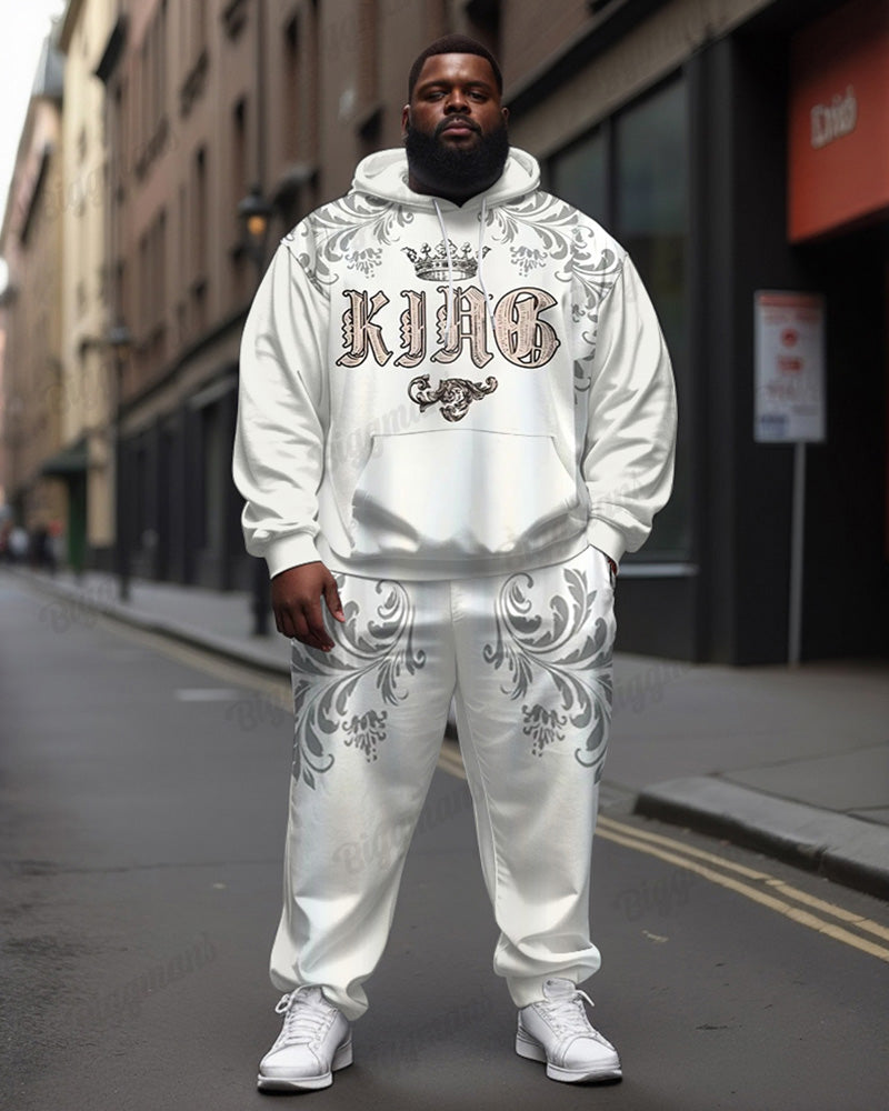 Big Men's Street Fashion Vintage Pattern King Letter Print Hoodie Set