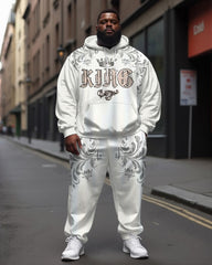 Big Men's Street Fashion Vintage Pattern King Letter Print Hoodie Set
