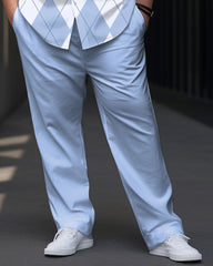 Men's Big and Tall Business Simple Classic Diamond Check Short Sleeve Shirt Trousers Set