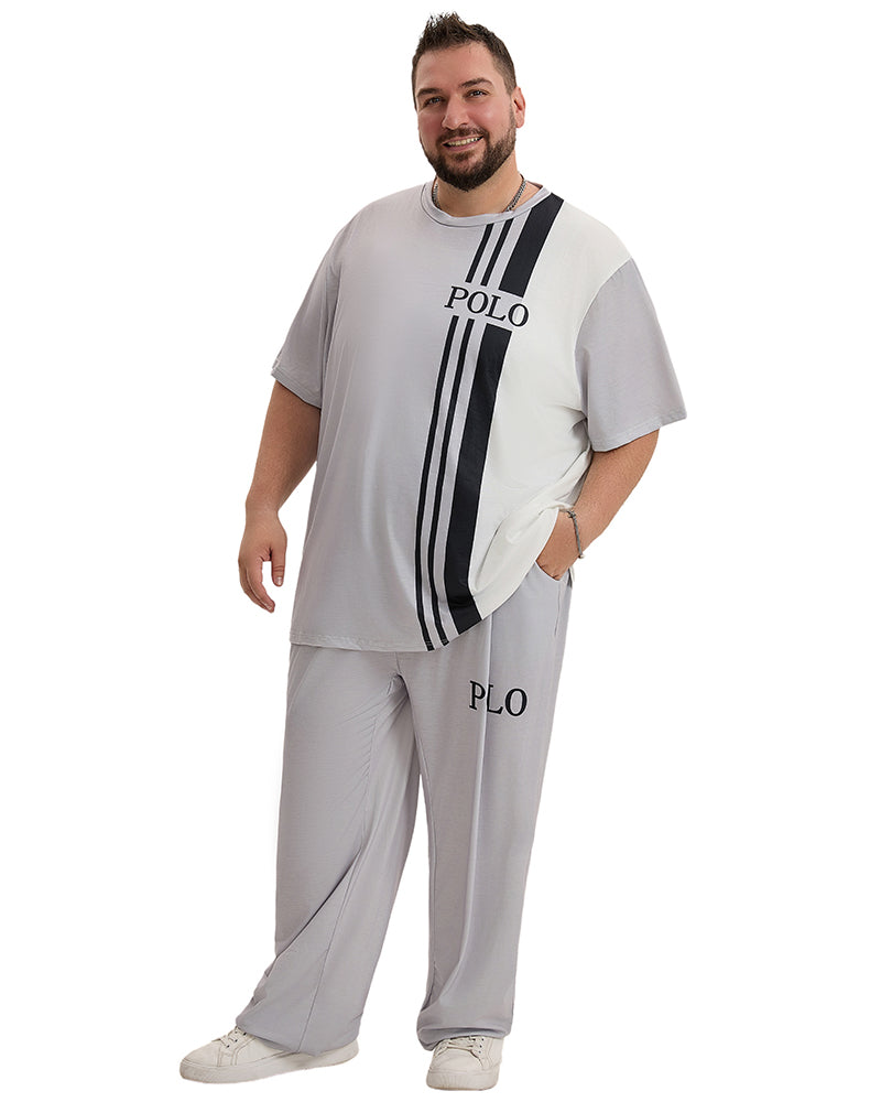 Men's Big & Tall White & Grey Colorblock Short-sleeved T-shirt Trousers Set