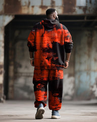 Big & Tall Men's Street Fashion Black Red Graffiti Respect Alphabet Print Hoodie Suit
