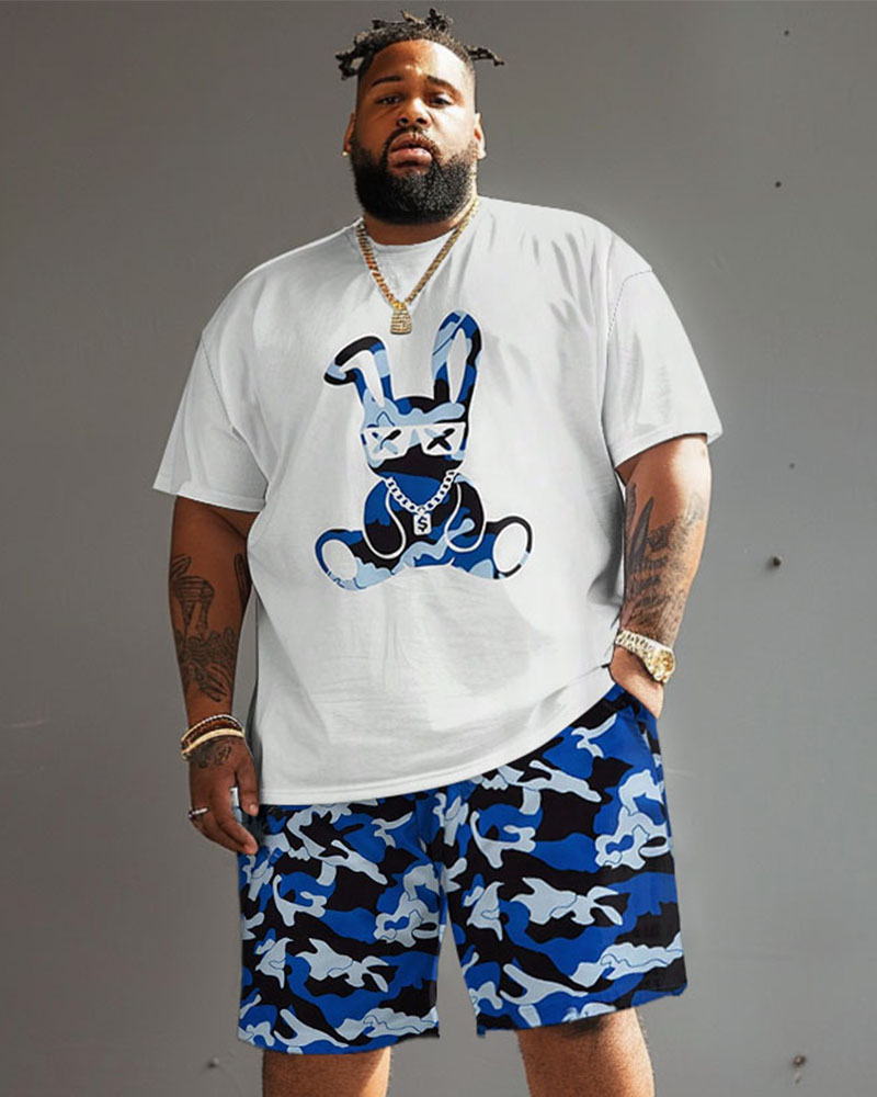 Big Men's Street Casual Graffiti Rabbit Camouflage T-shirt Shorts Set
