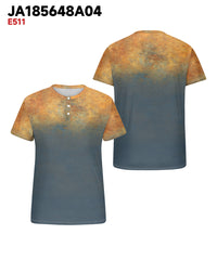 Men's Plus Size Daily Casual Yellow Blue Gradient Print Henry Collar Button Short Sleeve T-Shirt