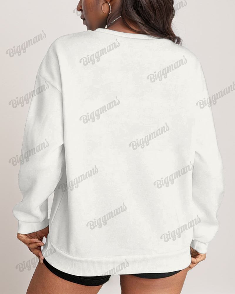 Women's Plus Size Dragonfly and Musical Notes Print Long Sleeve Sweatshirt