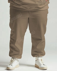Men's Daily Casual Khaki Colorblock Striped Letter Print Plus Size Hoodie Suit